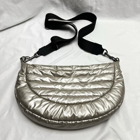 Think Royln Elton Hobo Designer Crossbody Silver Puffer Handbag Half-Moon - Picture 3 of 11